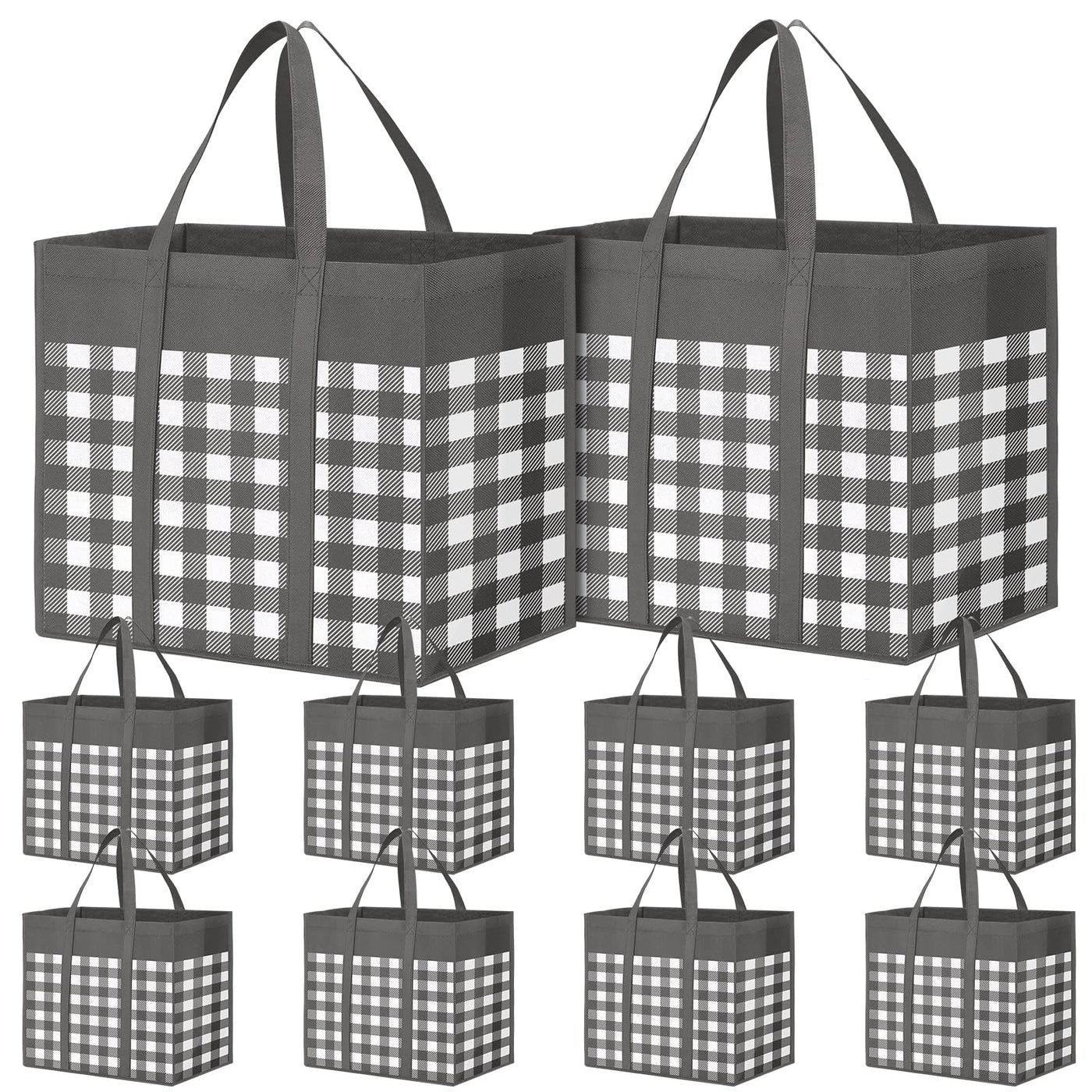 WOWBOX Reusable Grocery Bags,4-Pack, Foldable Reusable Shopping Tote Bags bulk with Reinforced Handles,Large Storage Bags with Water Resistant Coating for Groceries,Multipurpose,Black-White