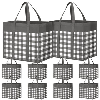 WOWBOX Reusable Grocery Bags,4-Pack, Foldable Reusable Shopping Tote Bags bulk with Reinforced Handles,Large Storage Bags with Water Resistant Coating for Groceries,Multipurpose,Black-White