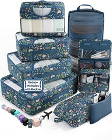 Veken 10 Set/8 Set Packing Cubes for Travel Essentials,Anti-Wrinkle Buckled Suitcase Organizer for Shoe & Toiletry Bag,Carry On Luggage Bag for Airplane & College Dorm Room Accessories,Women Men Gifts