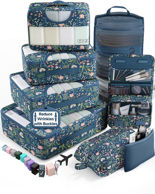 Veken 10 Set/8 Set Packing Cubes for Travel Essentials,Anti-Wrinkle Buckled Suitcase Organizer for Shoe & Toiletry Bag,Carry On Luggage Bag for Airplane & College Dorm Room Accessories,Women Men Gifts