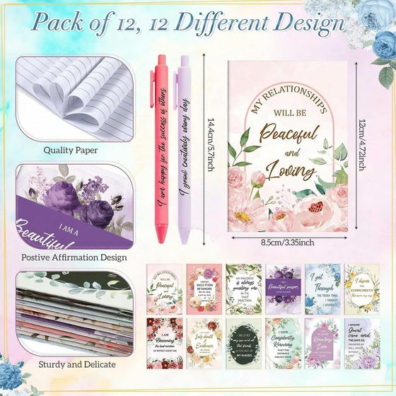 Mooliwe 24 Pcs Positive Affirmation Gift Set Gratitude Notebooks with Pens Small Bags Motivational Encouragement Notepads Daily Affirmations Journal for Women Stress Relief Self Care (Watercolor) - hover image