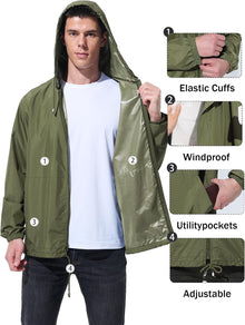 UIQUR Mens Rain Jacket Raincoat Windbreaker Running Waterproof Lightweight Packable with Hood Travel Hiking Cycling