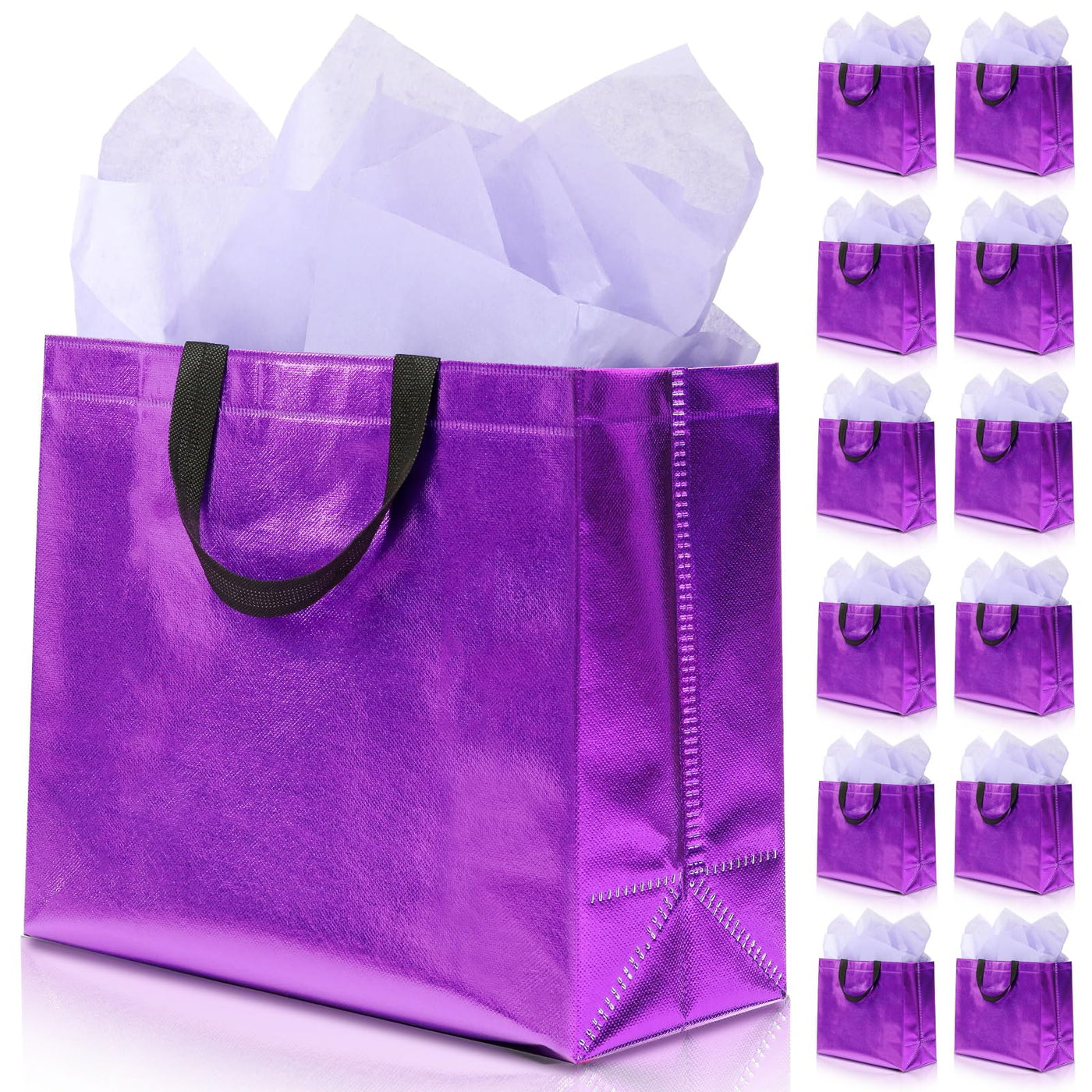 KeerxunBag 12Pcs Reusable Gift Bags（Includes Tissue Paper） Gift bag with handle Birthdays Parties Holidays Weddings Medium 13x5x11in colorful Gift Bags