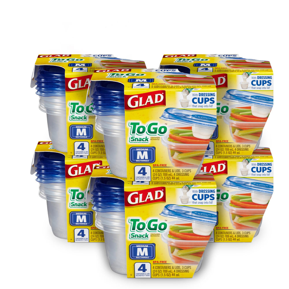 Glad GladWare Medium Rectangle Food Storage Containers with Lids, BPA Free Plastic for Soups Salads and Meal Prep, Airtight Leak Resistant, Microwave Dishwasher Freezer Safe, 24 Oz, 5 Count