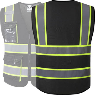 JKSafety Hi Vis Reflective Safety Vests for Men Women High Visibility Vest with Pockets Mesh Fabric Construction Safety Apparel Neon Vest for Work (220-Black L)