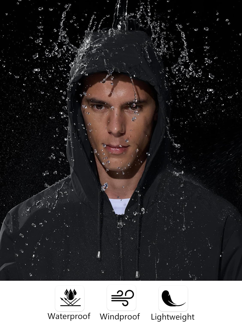 UIQUR Mens Rain Jacket Raincoat Windbreaker Running Waterproof Lightweight Packable with Hood Travel Hiking Cycling