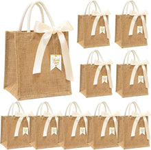 JollyFayre Small Burlap Gift Bags 10 Pack for Wedding Welcome, Bachelorette, Beach, Bridesmaid - Reusable Bulk Jute Bags with Cream Ribbons