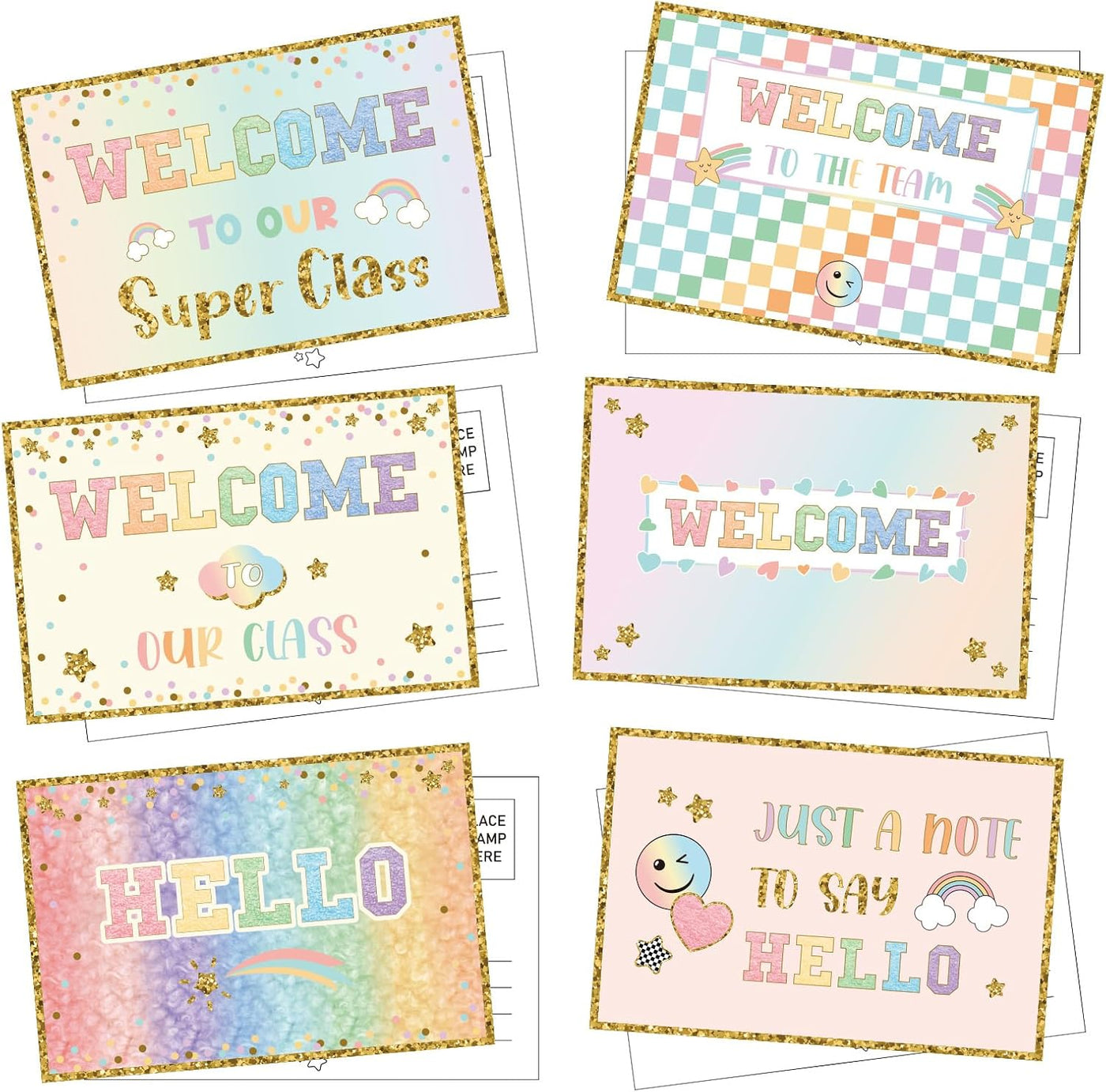 Gilprop 60 Pcs Pastel Checkerboard Welcome Postcards 4 x 6 Inches Hello Postcards Welcome Back to School Cards Welcome to Class Post Cards Blank Postcards for Kids Adults Teacher Students Team