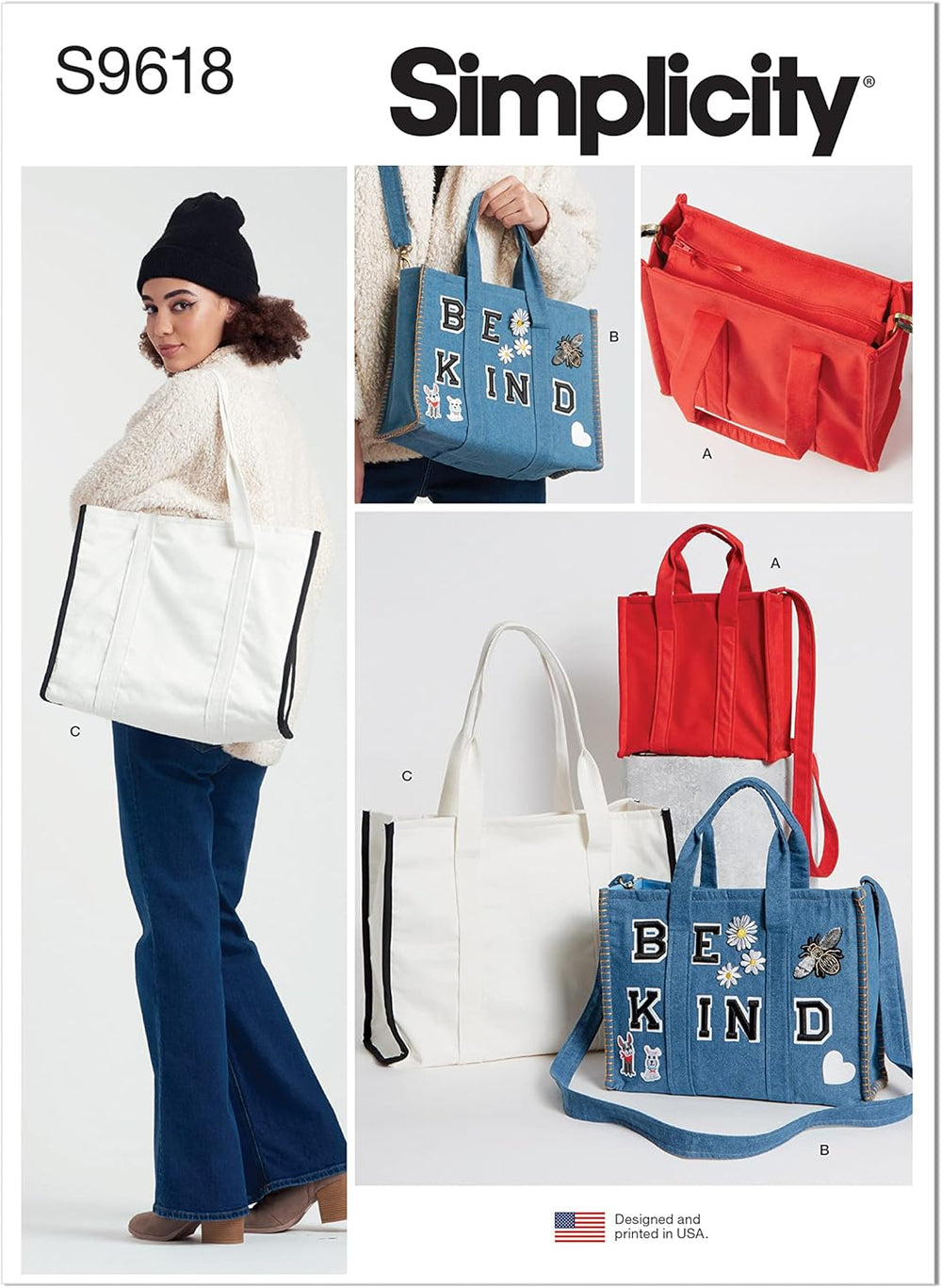 Simplicity SS9618OS Tote Bag Sewing Pattern Kit, Code S9618, One Size
