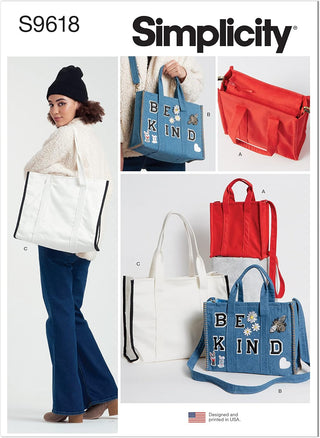 Simplicity SS9618OS Tote Bag Sewing Pattern Kit, Code S9618, One Size