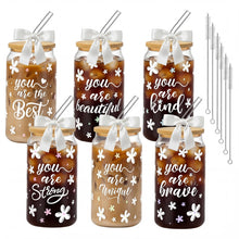 6Pcs Thank You Gifts Glass Cups with Lids and Straws 16oz Employee Appreciation Drinking Glasses Cups Thank You Iced Coffee Cup Tumbler Gifts for Employee Staff Coworkers Teachers Nurse
