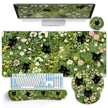 LIMKRIAN Desk Mat Set, Large Gaming Mouse Pad with Wrist Rest, Ergonomic Mouse Pad Keyboard Mat Wrist Support, Cup Coaster, Home Office Desk Accessories Decor Supplies, Funny Black Cat
