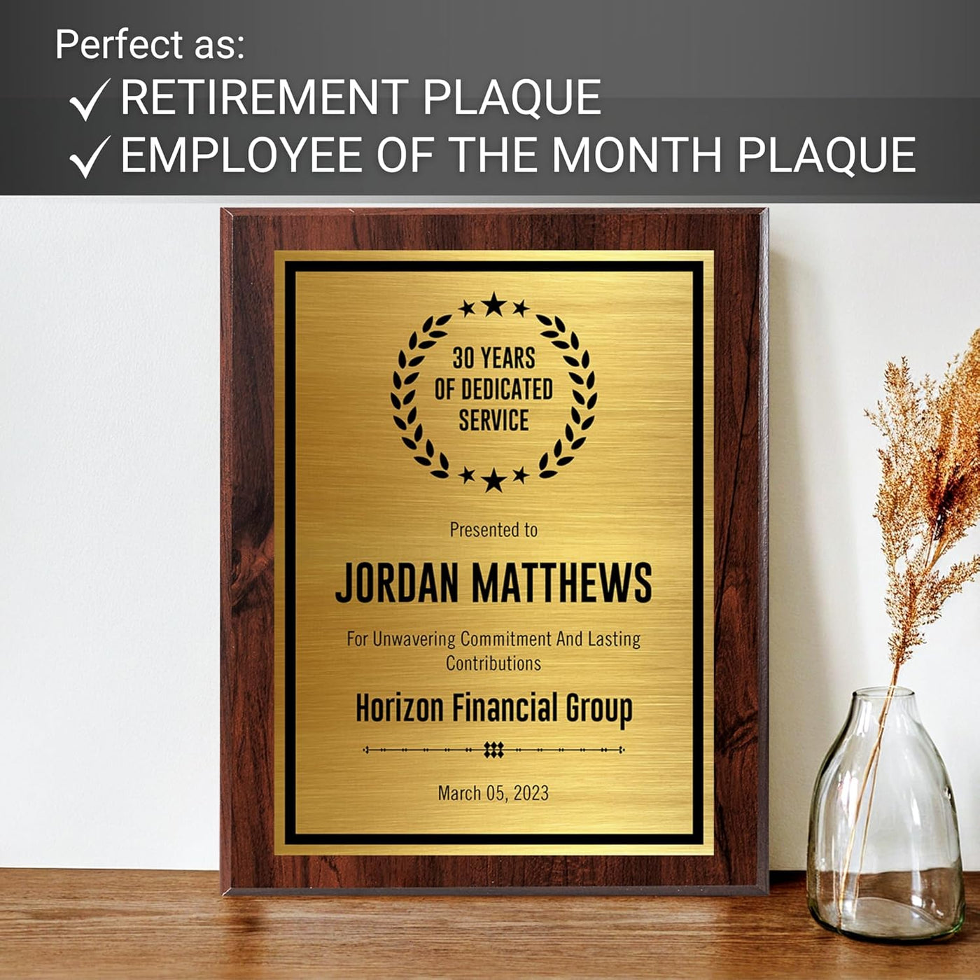 Custom Plaque - Add Title and Text - Award Plaque for Employee of the Month, Perfect as Retirement Plaque, Thank You, Service Recognition and Appreciation Gifts - Personalized Plaque for Men/Women (UV Print Gold/Black Plate, 6" X 8")