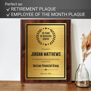 Custom Plaque - Add Title and Text - Award Plaque for Employee of the Month, Perfect as Retirement Plaque, Thank You, Service Recognition and Appreciation Gifts - Personalized Plaque for Men/Women (UV Print Gold/Black Plate, 6" X 8")