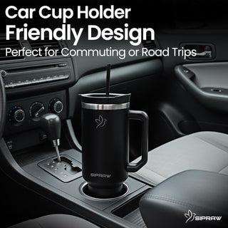 40oz Tumbler with Handle and Straw Insulated Stainless Steel Travel Mug Vacuum Double Wall Coffee Cup Leak Resistant Lid BPA-Free Cup Holder Friendly for Hot & Cold Drinks, Black