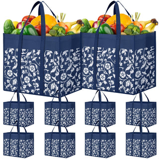 WOWBOX Reusable Grocery Bags Foldable Tote Bags Bulk with Reinforced Handles Shopping Bags for Groceries Heavy Duty Kitchen Reusable Grocery Bags with Waterproof Coating 4-Pack, Blue