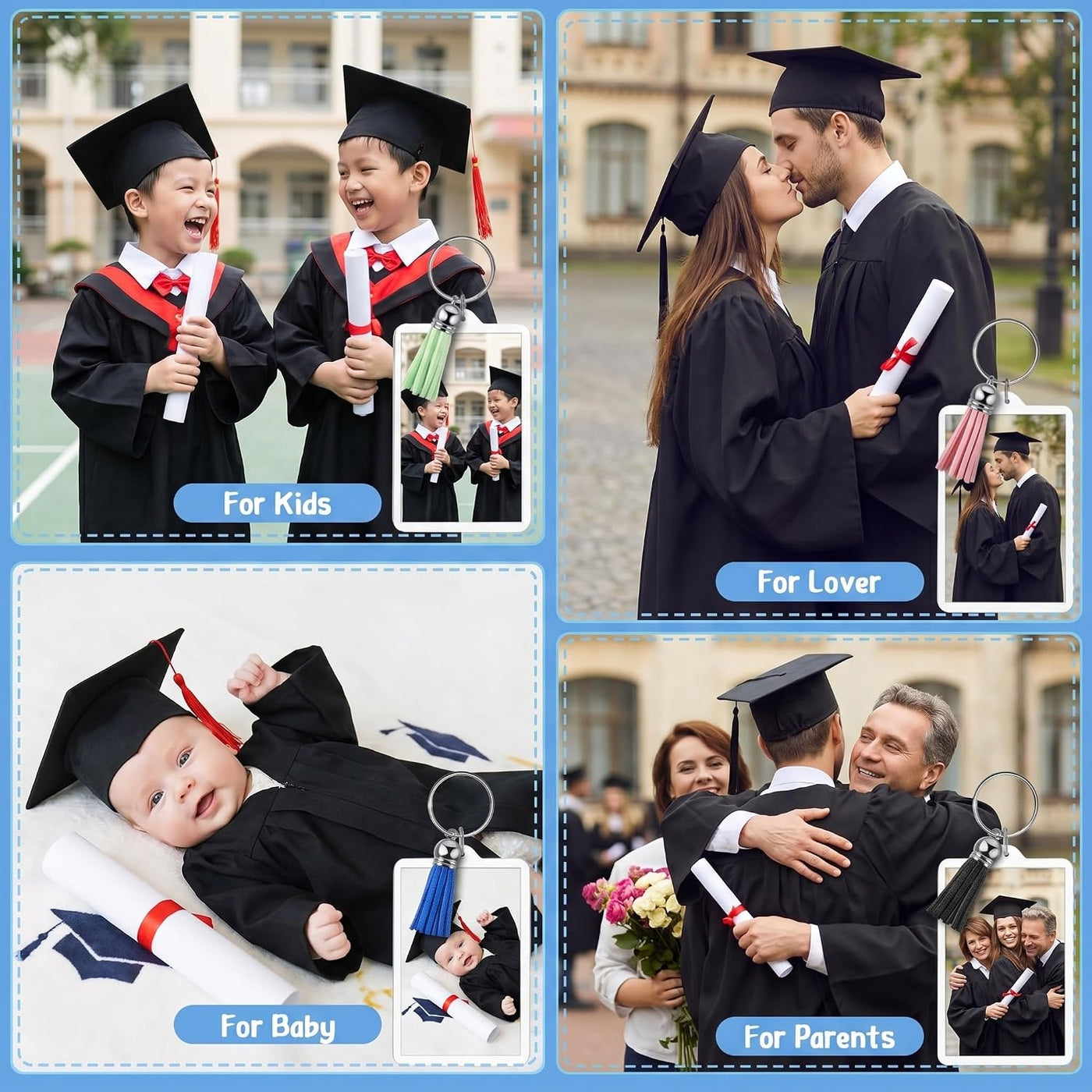 Henoyso 6 Sets Teacher Gift 2.2x1.6 Inch Acrylic Photo Frame Keychain Picture Insert Blank Clear Picture Holder 2026 Graduation for DIY
