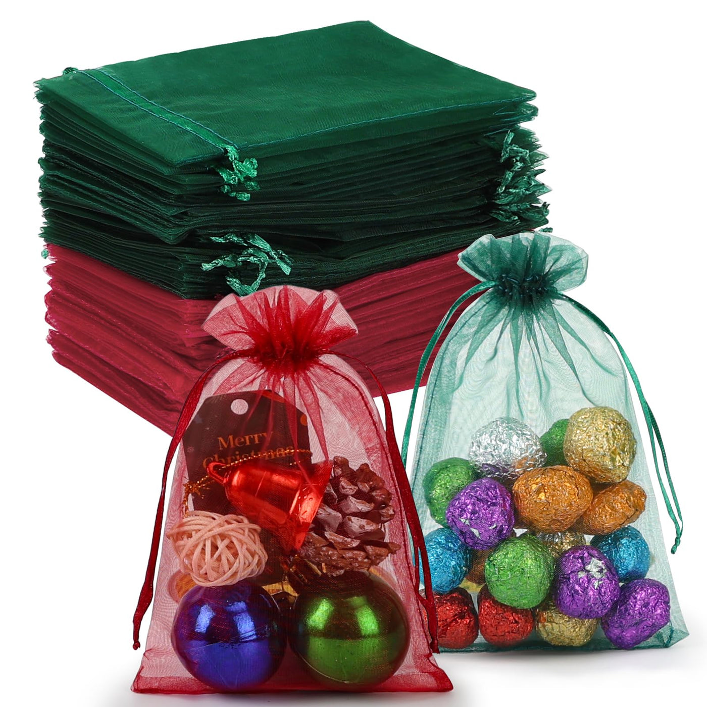 HRX Package 100pcs White Organza Bags, 4x6 inch Mesh Bags Drawstring Gift Bags Jewelry Pouches for Candy Wedding Favors Christmas