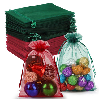 HRX Package 100pcs White Organza Bags, 4x6 inch Mesh Bags Drawstring Gift Bags Jewelry Pouches for Candy Wedding Favors Christmas