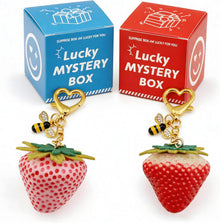 2 Pack Strawberry Bag Charm Lucky Mystery Box, Cute Fruit Blind Box Keychain Set Surprise Gift for Women Girls, Big Strawberry with Bee Pendant with 2 Surprise Boxes(Red & Pink)