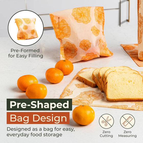 Reusable Beeswax Food Storage Bags – 8 Pack (2 Large, 2 Medium, 4 Small) | Natural Alternative to Plastic | Organic Cotton, Beeswax, Jojoba Oil - hover image