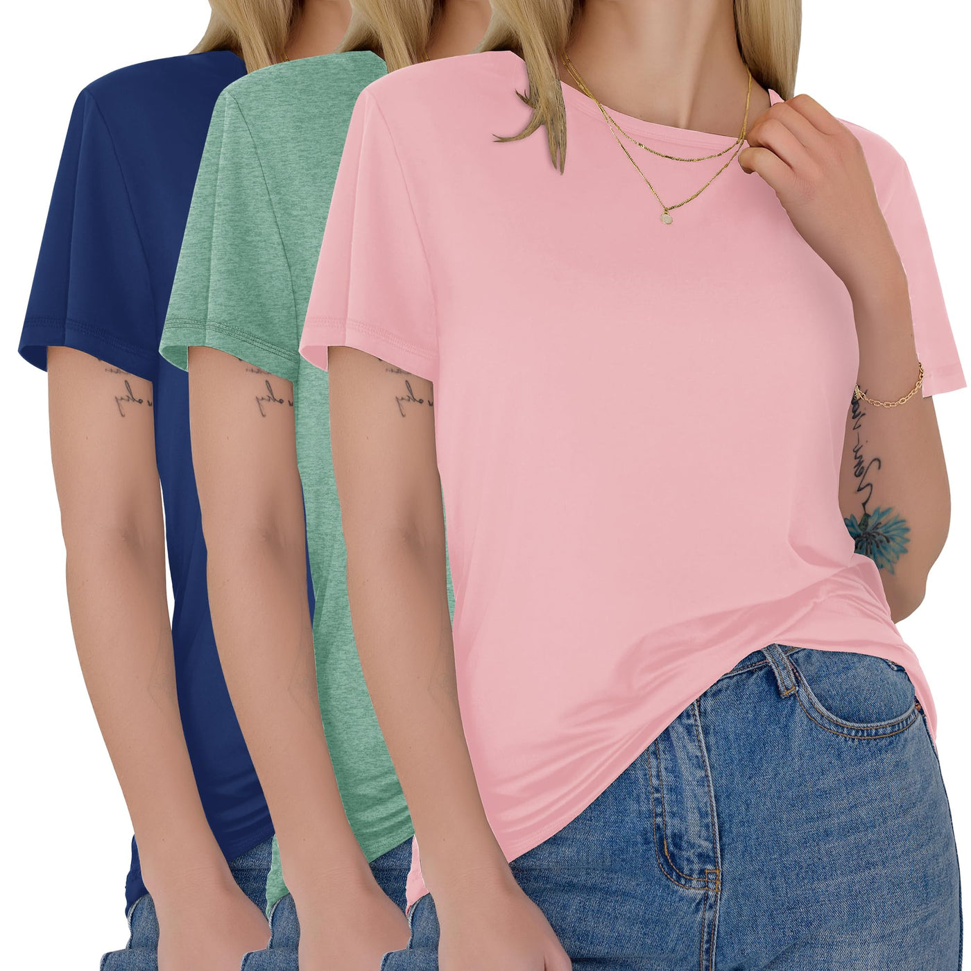GAYHAY 3 Pack Womens T-Shirts - Short Sleeve Spring Summer Tops Crew Neck Trendy Casual Work Soft Basic Tees for Ladies 2026