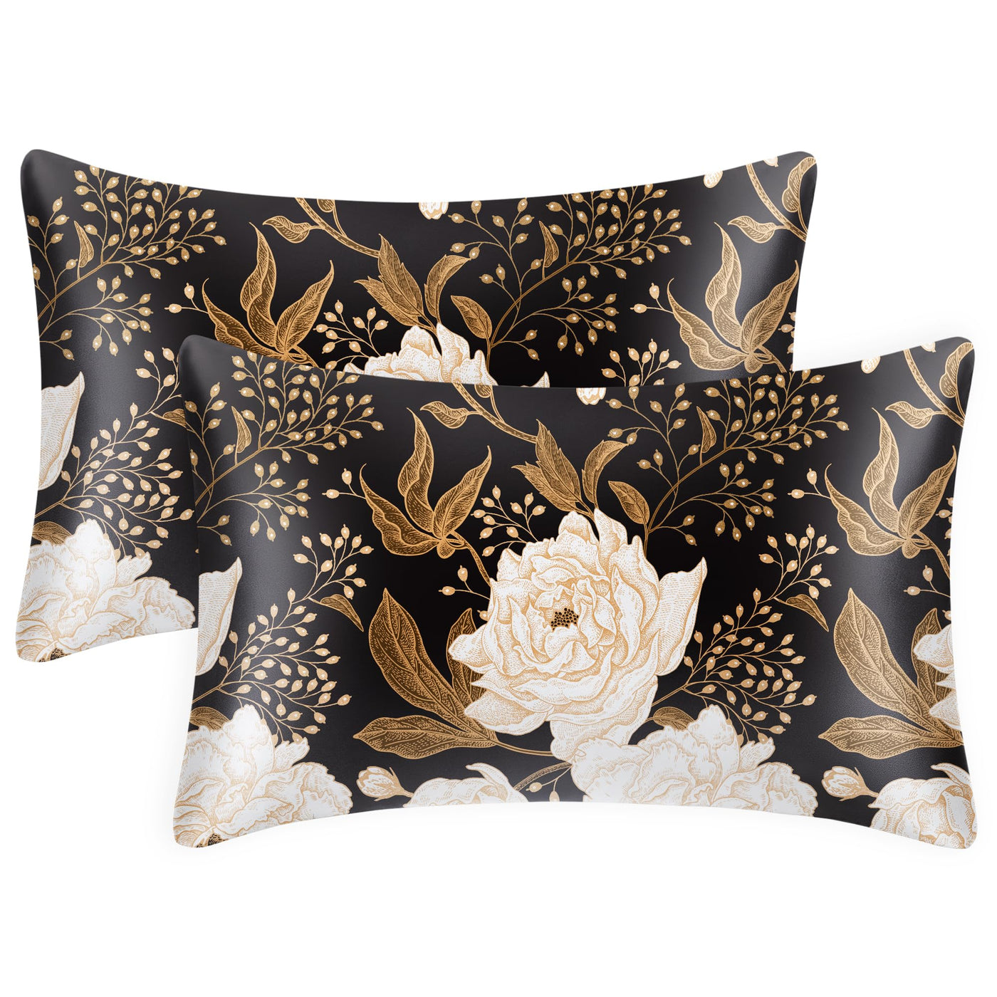 EXQ Home Silky Satin Pillowcase for Hair and Skin,Printed Pillow Cases Standard Size Set of 2 Satin Pillow Case 2 Pack with Envelope Closure(Ink Leaf, 20x26)