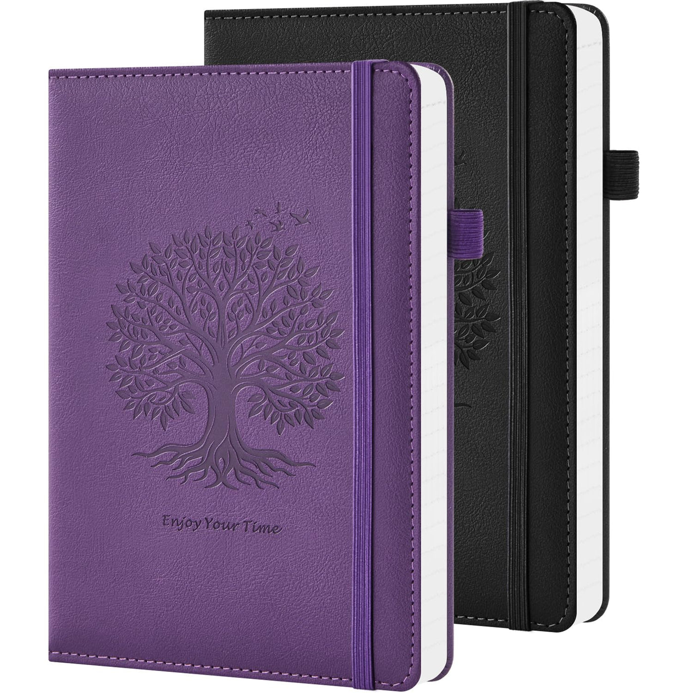 Lined Journal Notebook, A5 (5.7'' x 8.4"), 2 Pack Journaling Notebooks for Women Men Writing Work, Leather Hardcover, 160 Pages per Note Book, 100GSM Thick Paper, School Office Supplies, Black & Brown