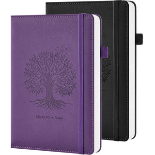 Lined Journal Notebook, A5 (5.7'' x 8.4"), 2 Pack Journaling Notebooks for Women Men Writing Work, Leather Hardcover, 160 Pages per Note Book, 100GSM Thick Paper, School Office Supplies, Black & Brown