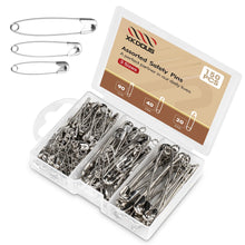XKDOUS 3 Most Universal Safety Pins Assorted Sizes, Small & Large Safety Pins for Clothes, 150 Pack Silver Sharp Edge Pins for Clothing, Sewing & Craft Supplies