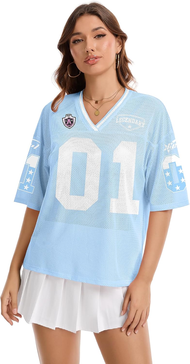 Jersey Shirts for Women Y2K Graphic Tees Oversized Streetwear Rave Concert Outfits