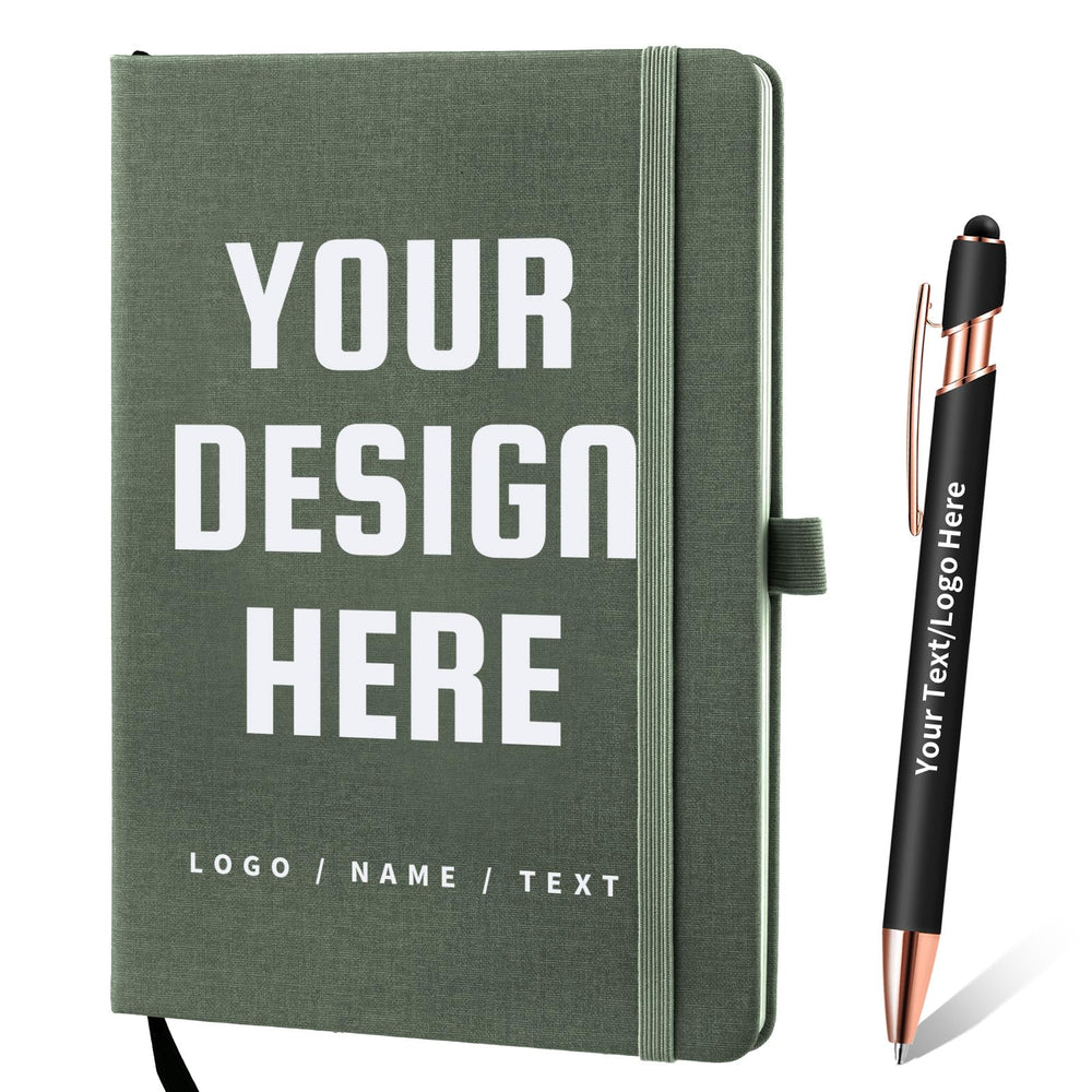 Personalized Notebook and Pen, Custom Notebooks Cover with Logo/Text/Image, Customizable A5 & A6 Leather Notebook, Lined Journals Present for Business Students Teacher (200 Lined Pages)