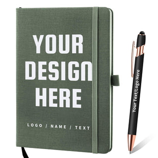 Personalized Notebook and Pen, Custom Notebooks Cover with Logo/Text/Image, Customizable A5 & A6 Leather Notebook, Lined Journals Present for Business Students Teacher (200 Lined Pages)