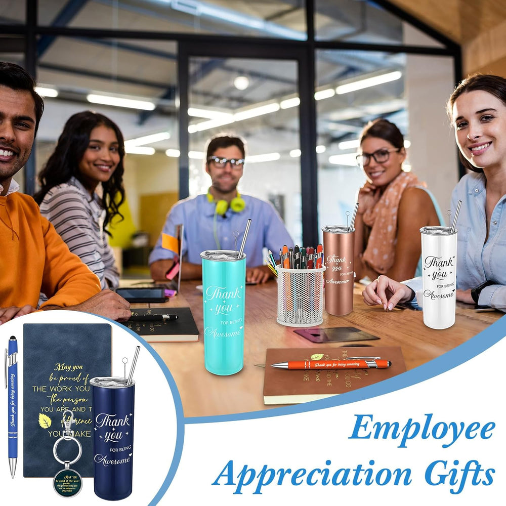 Ireer Employee Appreciation Gifts Thank You Teacher Gifts 20 oz Insulated Tumbler Keychain Pen Notepad(Vibrant Colors,8 Sets)