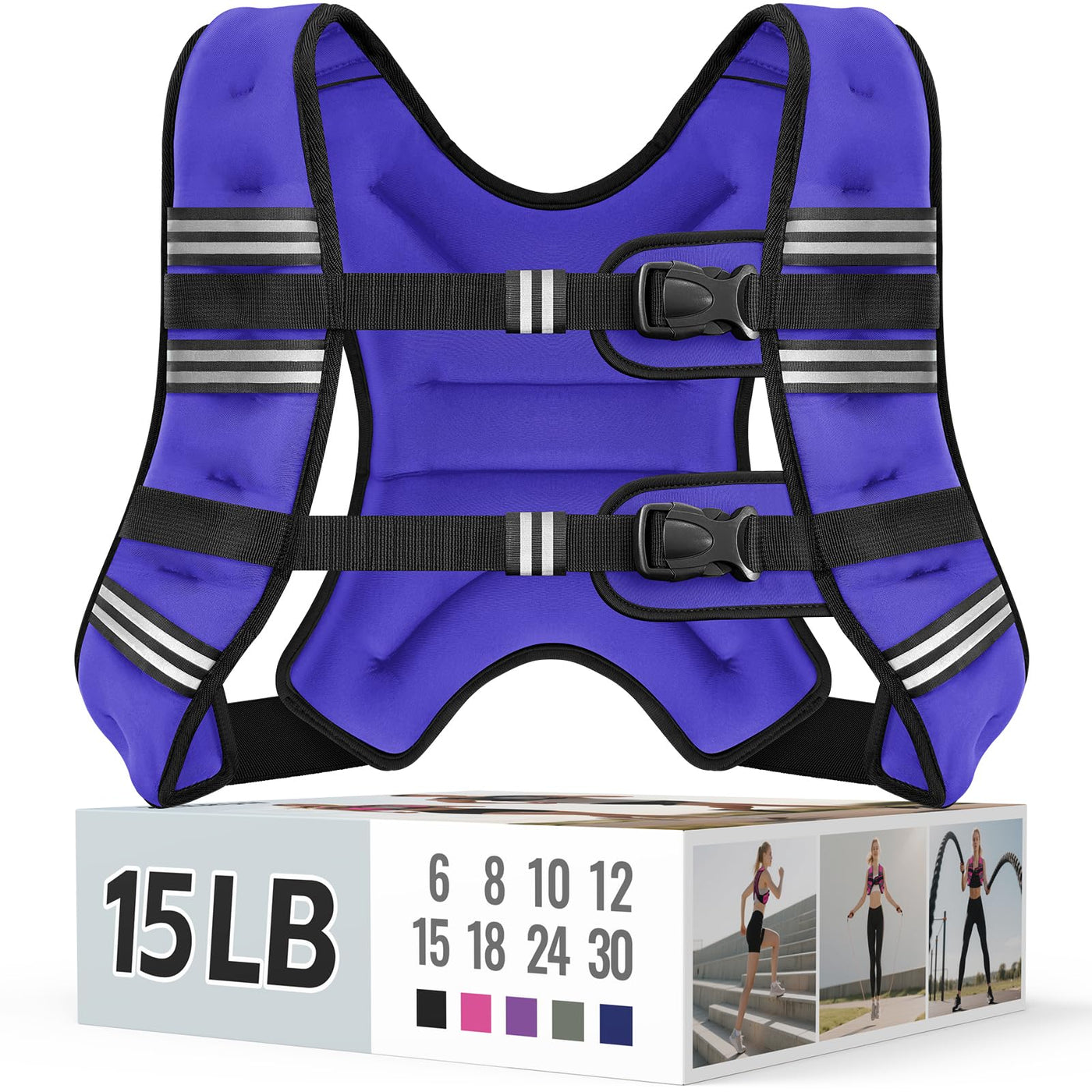 Zeerun Weighted Vest, 6lb/8lb/10lb/12lb/15lb/18lb/20lb/24lb/30lb for Men Women, Reflective Stripe Adjustable Buckle, Comfortable Durable Rucking Vest for Walking Running Strength Training