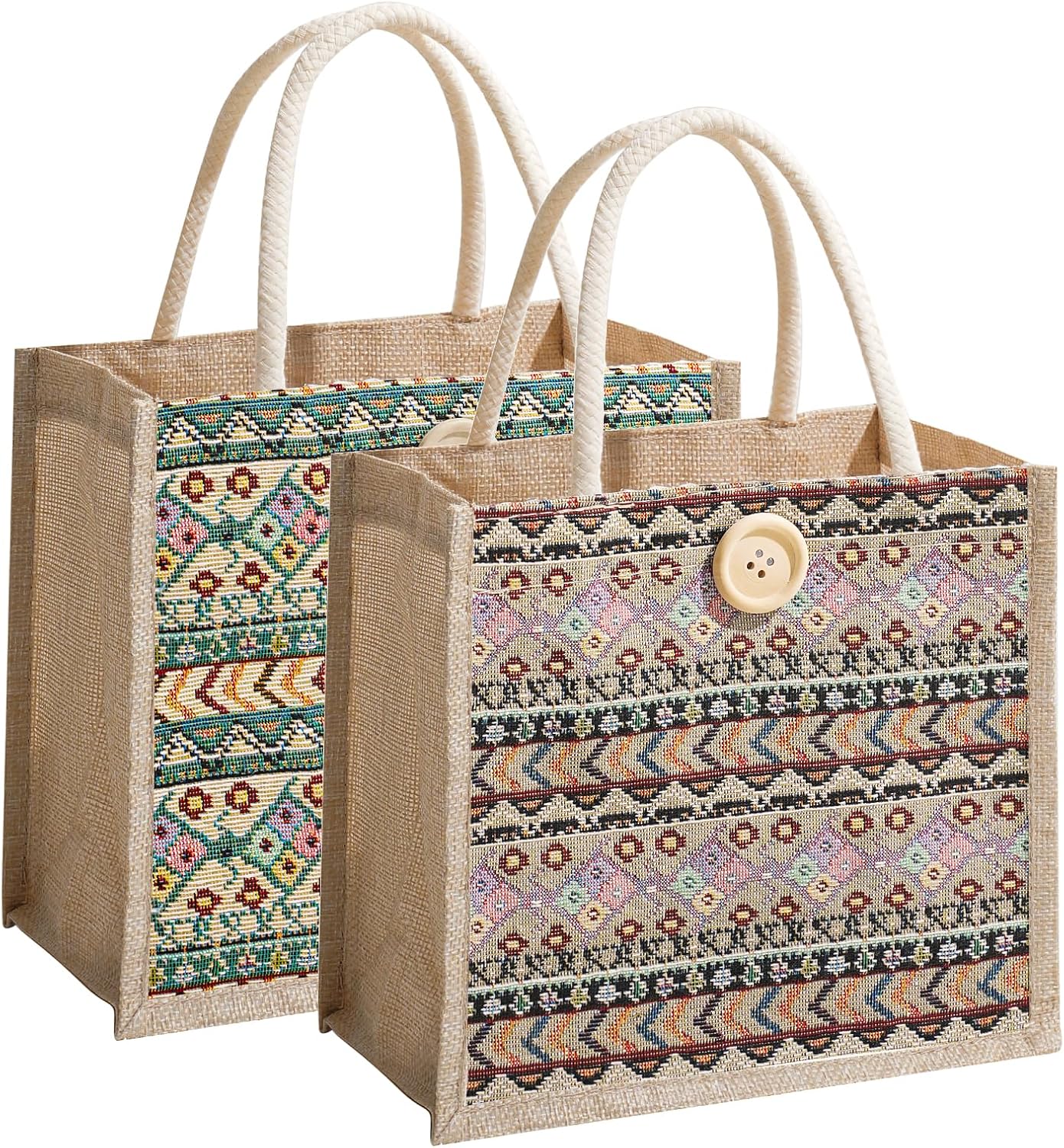 Women Tote Bag,2Pcs Jute Casual Tote's Handbag Embroidered Personalized Bento Bag,Reusable Grocery Bags Shopping Bags