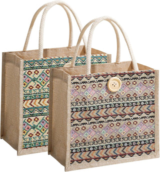 Women Tote Bag,2Pcs Jute Casual Tote's Handbag Embroidered Personalized Bento Bag,Reusable Grocery Bags Shopping Bags
