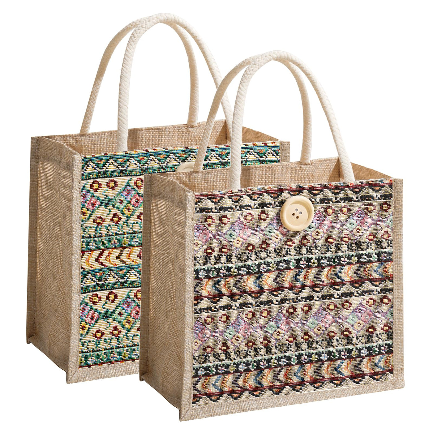 Women Tote Bag,2Pcs Jute Casual Tote's Handbag Embroidered Personalized Bento Bag,Reusable Grocery Bags Shopping Bags