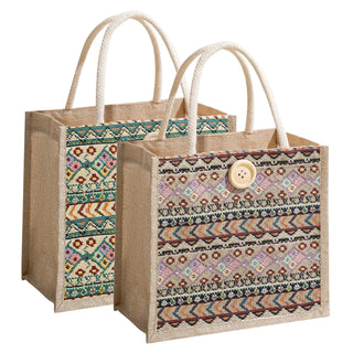 Women Tote Bag,2Pcs Jute Casual Tote's Handbag Embroidered Personalized Bento Bag,Reusable Grocery Bags Shopping Bags