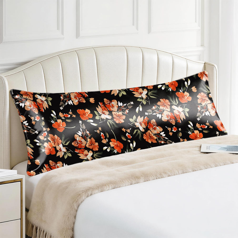 EXQ Home Silky Satin Pillowcase for Hair and Skin,Printed Pillow Cases Standard Size Set of 2 Satin Pillow Case 2 Pack with Envelope Closure(Ink Leaf, 20x26)
