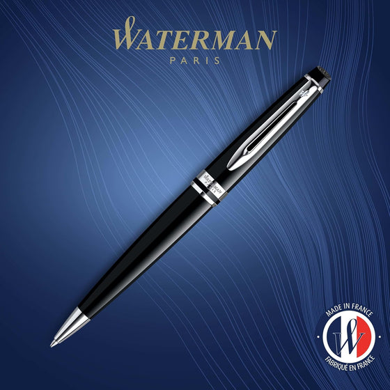 Waterman Expert Ballpoint Pen, Gloss Black with Chrome Trim, Medium Tip, Blue Ink, Luxury Pen in Gift Box - Supreme Writing Comfort, Signature Style, Polished, Professional - hover image