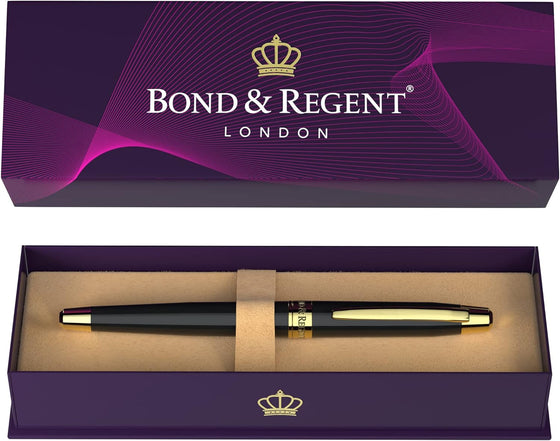 Bond & Regent 24 Karat Gold Luxury Rollerball Pen - Fancy Executive Professional Writing Gift Set for Men & Women, Nice Pens, Gloss Black