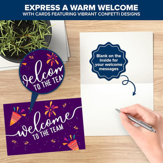 Decorably 24 Pack 6x4in Welcome to the Team Cards for New Employees with Envelopes and Stickers, 6 Festive Designs for Colleagues, Onboarded Staff, Crew, Blank Inside - Business, Gifting, Mailing