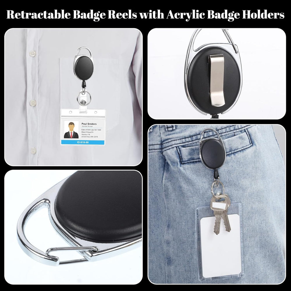 2 Set Badge Holder Retractable Clip Heavy Duty Badge Reel with Acrylic Clear Vertical ID Card Badge Holders for Work Office Nurse Teacher Student