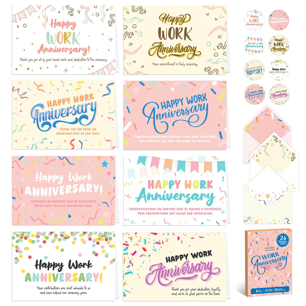 Decorably 24 Pack Gold Foil 6x4in Welcome Cards with Envelopes and Stickers, 6 Elegant Designs for New Employees, Guests, Team Members, Blank Inside - Housewarming, Office, Wedding, Gifting, Mailing