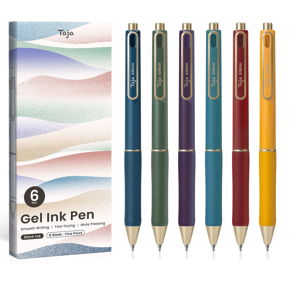 Taja Gel Pens, 6 Pcs Quick Dry Black Gel Ink Pens, 0.5mm Fine Point Smooth Writing Pens for Journaling and Note Taking, Cute Aesthetic Pens for Women & Men-Pastel