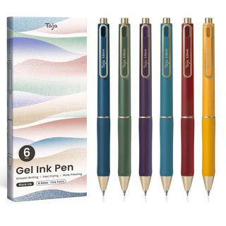 Taja Gel Pens, 6 Pcs Quick Dry Black Gel Ink Pens, 0.5mm Fine Point Smooth Writing Pens for Journaling and Note Taking, Cute Aesthetic Pens for Women & Men-Pastel