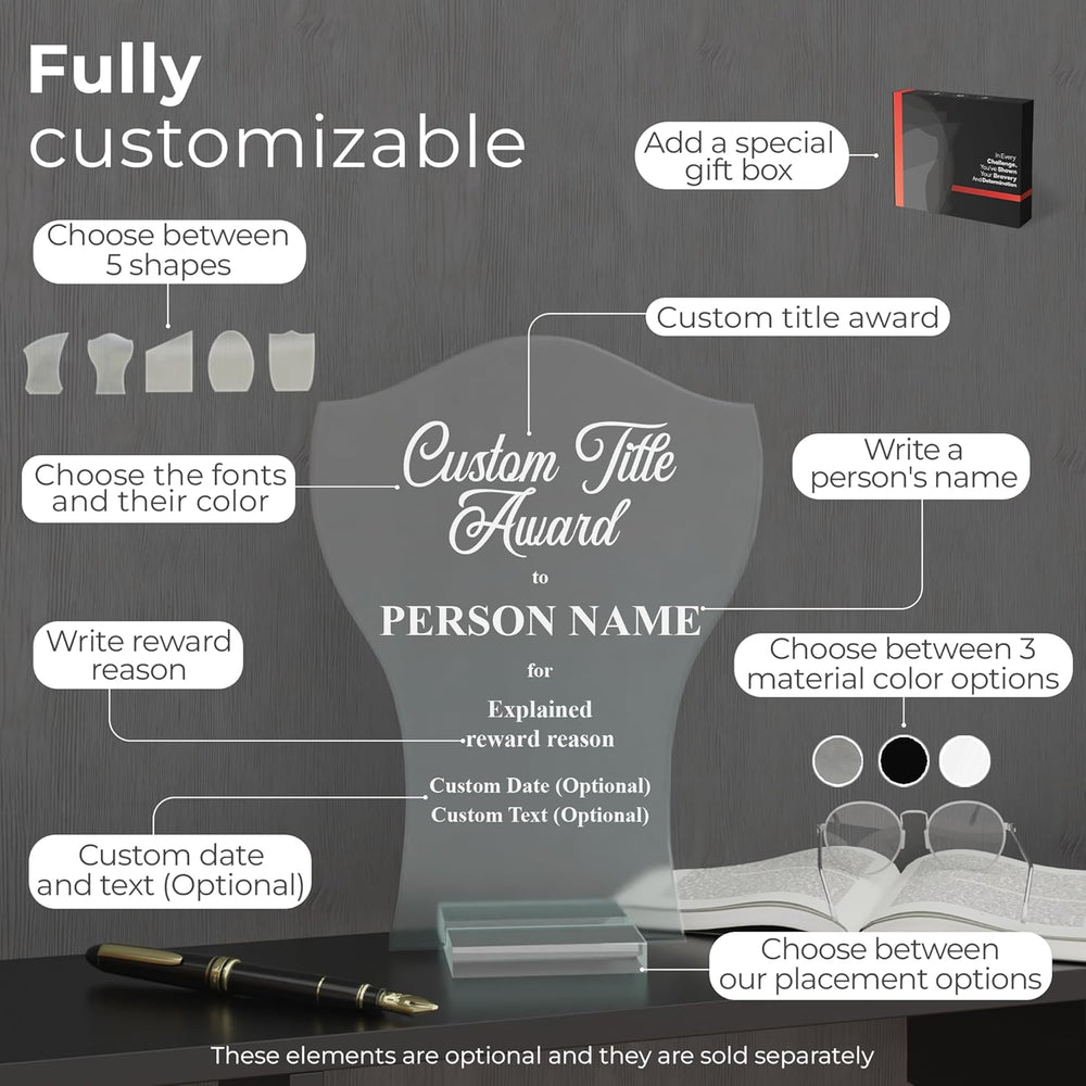 EGD Personalized Acrylic Trophy Award for Activities I Custom Trophy Plaque I Customizable Awards and Trophies I Customize Your Employee Appreciation Gifts (Award No Logo)