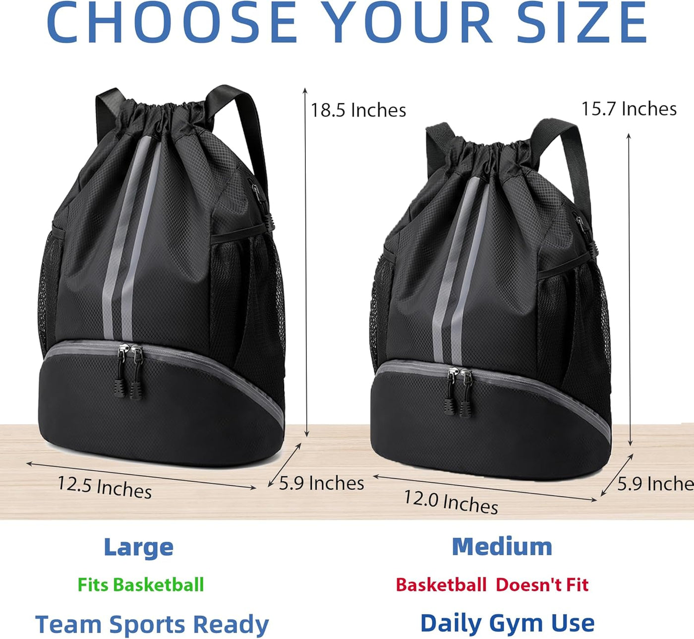 JELUTAR Drawstring Backpack Gym Bag with Shoes Compartment for Soccer, Basketball, Swim, Water-Resistant String Backpack Beach Cinch for Women Men