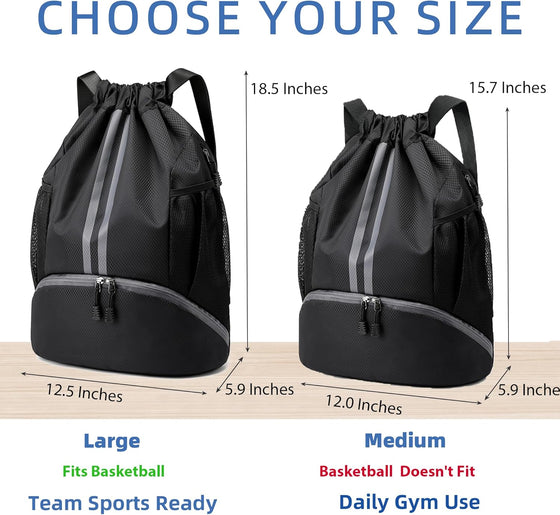 JELUTAR Drawstring Backpack Gym Bag with Shoes Compartment for Soccer, Basketball, Swim, Water-Resistant String Backpack Beach Cinch for Women Men - hover image